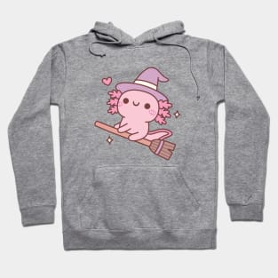 Cute Axolotl Witch Flying On A Broom Hoodie